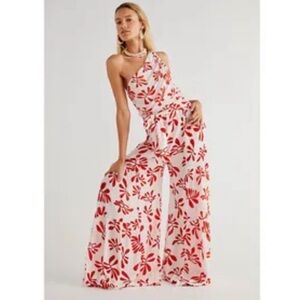 Free People Floral Red and White Jumpsuit